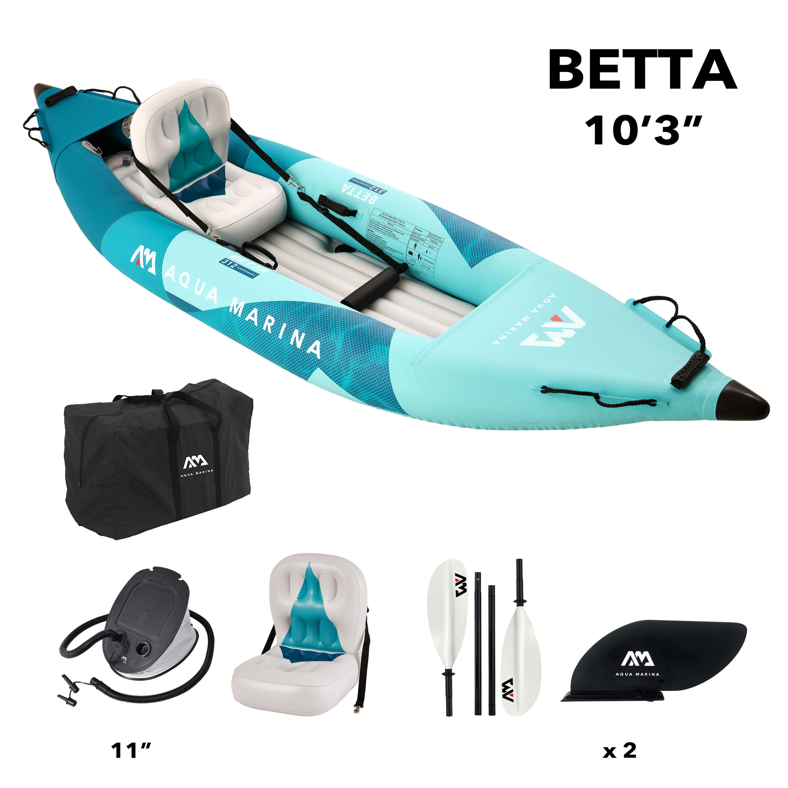 Каяк надувной одноместный с веслом Aqua Marina Betta-312 S22 Max65